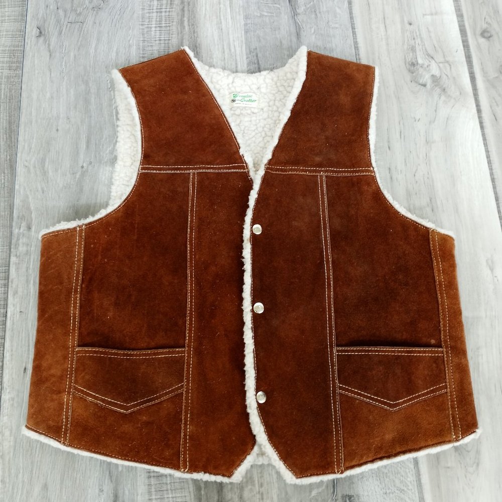 Vest Suede Leather Sherpa lined Men's size 46 Made in Mexico